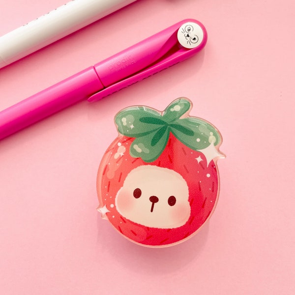 Skye the Strawberry Dog - Acrylic Phone Grip Holder - Cute Character - Kawaii Character - Original Character - Phone Accessories