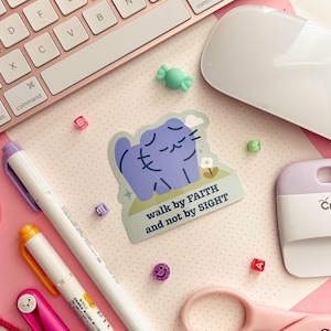 Walk by Faith - Adesivo per telefono portatile - Diari, quaderni, pianificatori, diari, adesivi decorativi - Personaggio kawaii