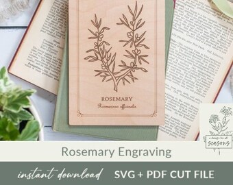 Rosemary Engraving Laser Cut File SVG Hand Drawn Botanical Wall Art Herb Illustration on Wood Engraving File Gift for Gardener Gift for Cook