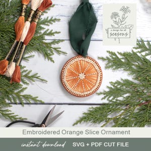 Embroidered Orange Slice Christmas Ornament SVG | Wood Embroidery Pattern | Laser Ready Cut File | Digital Download |