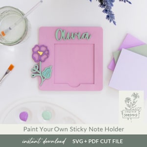 DIY benutzerdefinierte Sticky Note Inhaber SVG Malen Sie Ihre eigene personalisierte Geburtstagsparty Handwerk Holz Memo Pad Halter Laser bereit Datei Mädchen Craft Kit
