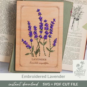 Lavendel borduurwerk blanco hout patroon SVG lasergesneden bestand handgetekende moderne botanische kruid tekening bestand cadeau voor tuinman ambachtelijke marktitem