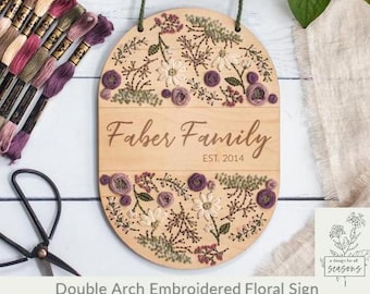 Embroidered Floral Arch Sign SVG | Family Name Custom DIY Gift | Laser Ready Digital Download