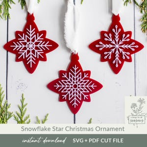 Sneeuwvlok kerst ornamenten SVG set van 3 dubbelzijdig acryl kerstboom decoratie moderne laser klaar vakantie decor gastvrouw cadeau voor haar