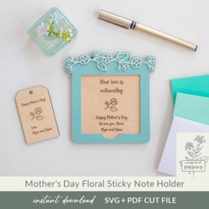 Muttertag Blumen Sticky Notizhalter SVG Personalisiertes funktionales Geschenk für Mama Laser Cut Datei Gravierte Holz Memo Pad Halter Acryl Floral