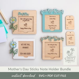 Muttertag Floral Sticky Notiz Halter SVG Bundle Personalisierte Geschenk für Mama Laser Cut Datei Gravierte Holz 3D Memo Pad Halter Acryl Floral