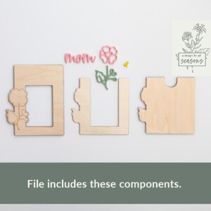 May include: A wooden craft kit for making a card with the word "Mom" and a flower design. The kit includes three pieces of wood, a flower, leaves, and a small yellow bee.