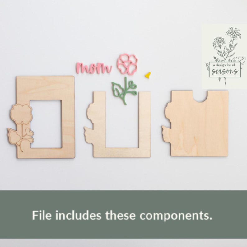 May include: A wooden craft kit for making a card with the word "Mom" and a flower design. The kit includes three pieces of wood, a flower, leaves, and a small yellow bee.