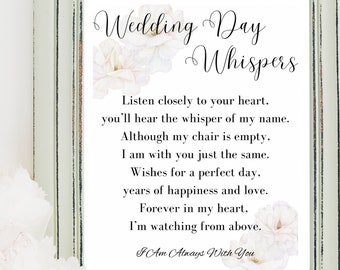 Wedding Day Whispers-Memorial Poem- Father Daughter-Mother-Son-Bride-Groom Gift-Digital-Printable-Print Out- Wedding Gift