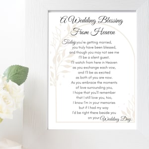 A Wedding Blessing From Heaven-Memorial Poem-Father Daughter-Mother Son-Bride-Groom Gift-Digital-Printable- Print Out- Wedding Gift