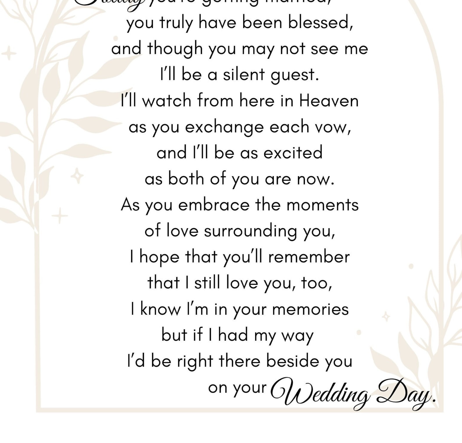 A Wedding Blessing From Heavenmemorial Poemfather Daughtermother Son