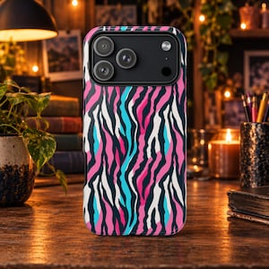Colorful Zebra Print Phone Case Cute Boho Retro Animal Print iPhone 18 Pro Max 17e 16 15 14 Air Plus Samsung Galaxy S26 Ultra S25 Pixel 9