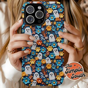 Ghost Goth 3D Halloween Retro Flower Phone Case, Floral Cute Summerween Witchy Gifts, Tough Case, iphone, Google Pixel, Samsung Galaxy