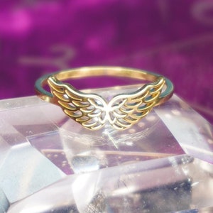 Sierlijke ring met engelenvleugels - zilver en goud, minimale boho-engelen vleugelveren veren geluk spirituele sieraden, minimalistische roestvrijstalen ringen