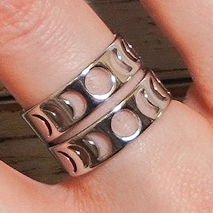 Moon Phase Band Ring - Contemporary Cut Out Stacking Rings, Silver Gold & Rose Gold Stainless Steel, Minimal Lunar Goth Boho Wicca Jewelry