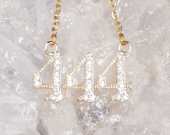 Collier chiffre pavé en argent et or, pendentif porte-bonheur en cristal de protection en argent et or, 111 222 333 444 555 666 777 888 999 pendentifs anges