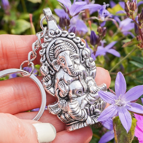 Ganesh Key Ring - Remover of Obstacles Deity Mini Statue Keychain, Hindu Wealth Prosperity Lord Ganesha God Altar Figure Idol Gift Keyring