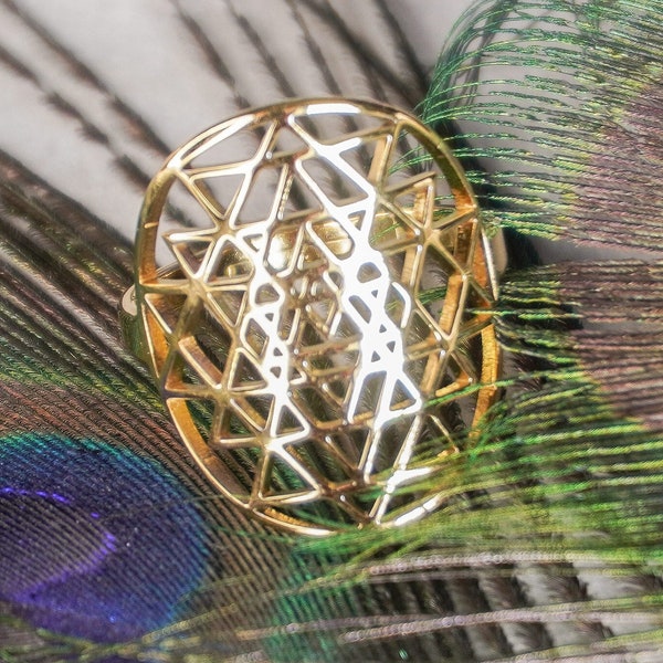 Sri Yantra Sacred Geometry Ring ~ Resizable Adjustable Rings, Gold or Silver Choice, Statement Boho Jewelry, Chic Spiritual Energy Jewellery