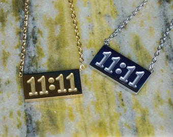 Engraved 11:11 Necklace - Synchronicity Angel Number Lucky 11 11 Pendant, Silver Gold Angels Charm Minimalist Boho Layer Layering Jewelry