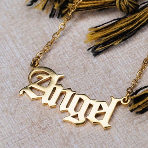 Engel Halskette - Silber & Gold Minimalist Gothic Schrift Buchstabe Wort Name Edelstahl, Mädchen Frau Muttertag Geschenk Engel Anhänger Schmuck