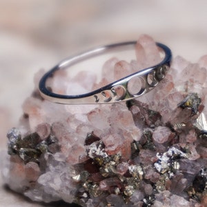Skinny Moon Phase Ring - Minimalist Boho Contemporary Cut Out Stacking Band Rings, Silver & Gold Lunar Goth Wicca Stainless Steel Jewelry