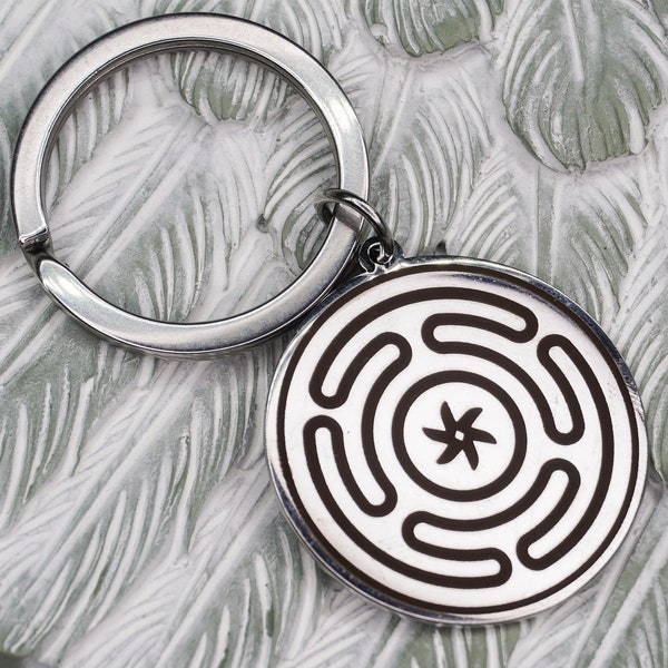 Hecate's Wheel Key Ring - Silver & Gold Greek Goddess Wicca Witch Stropholos Protection Hekate Symbol Keychain Stainless Steel Gift Keyring