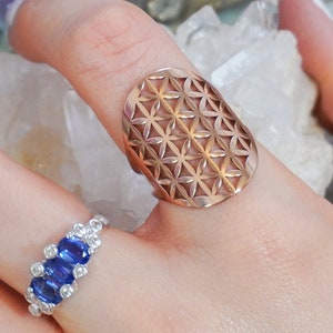 Scared Geometry Ring Flower of Life Solid Design Sacred Geometry Ring ~ Rose Gold Silver ...