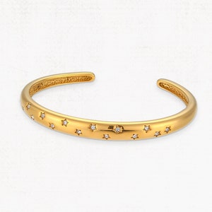 Crystal Star Bangle - Minimalist Celestial Bracelet, Sparkly Clear Multicolor Pave Stars Boho Chic Gold Stainless Steel Tarnish Free Bangles