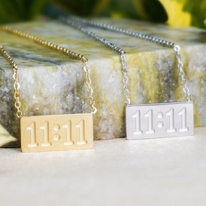 Engraved 11:11 Necklace - Synchronicity Angel Number Lucky 11 11 Pendant, Silver Gold Angels Charm Minimalist Boho Layer Layering Jewelry
