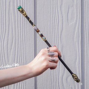 Doppelender Kristall Holzstab - Natürlicher Amethyst Tigerauge Quarz, beendete Stein Kristalle Holz Wicca Wicca Hexenmagie Altar DT Zauberstäbe