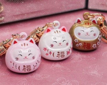 Maneki Neko Lucky Cat Keyring - Japanese Good Luck Daruma