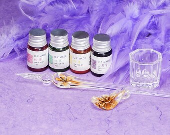 Glasstift-Set - Handgefertigter Kalligraphie-Stift mit Halter, Tinten und Tintenfässern, Murano-Glasschriftsteller-Füllfederhalter-Geschenkbox, Farbauswahl