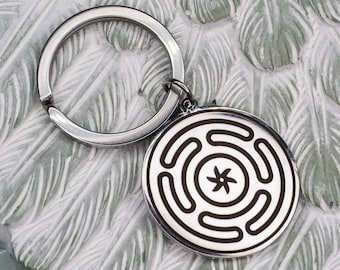 Hecate's Wheel Key Ring - Silver & Gold Greek Goddess Wicca Witch Stropholos Protection Hekate Symbol Keychain Stainless Steel Gift Keyring