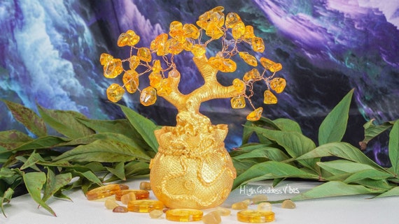 置物 Citrine money tree with piyao Citrine money tree with piyao