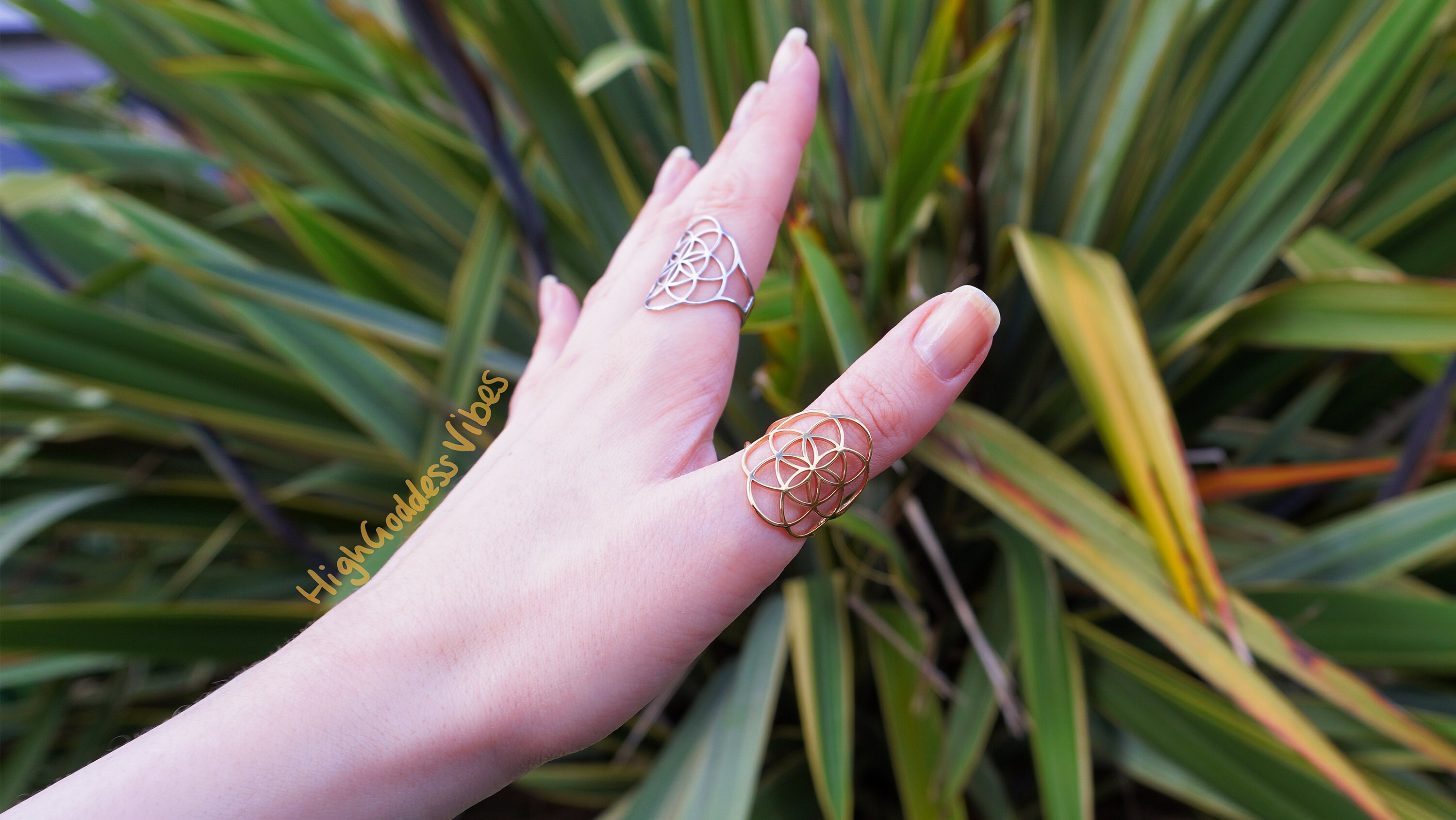 Seed of Life Sacred Geometry Ring Rose Gold Black Silver, Resizable ...