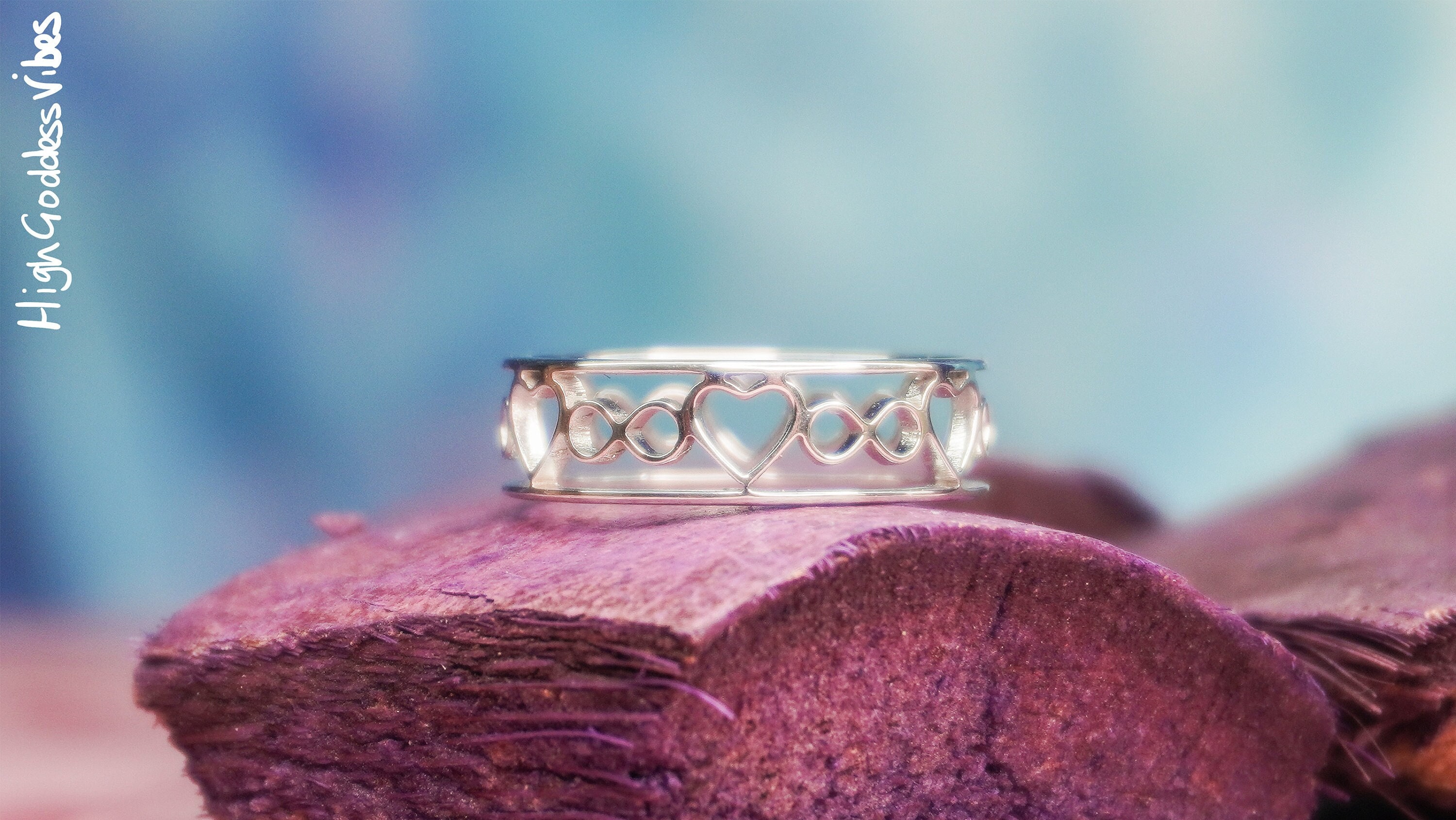 Infinite Love Band Ring - Gold + Silver Infinity Symbol & Love Heart Rings, Dainty Minimalist Wedding Anniversary Promise Gift Stack Jewelry