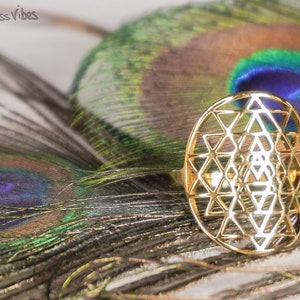 Sri Yantra Sacred Geometry Ring ~ Resizable Adjustable Rings, Gold or ...