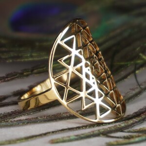 Sri Yantra Sacred Geometry Ring ~ Resizable Adjustable Rings, Gold or ...