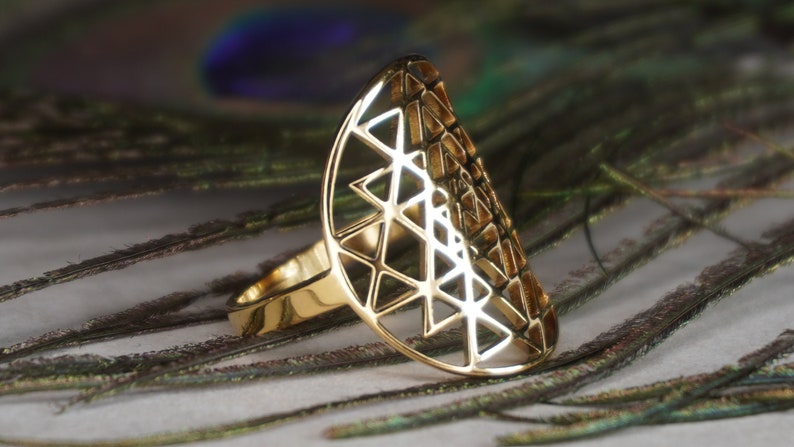 Sri Yantra Sacred Geometry Ring ~ Resizable Adjustable Rings, Gold or ...