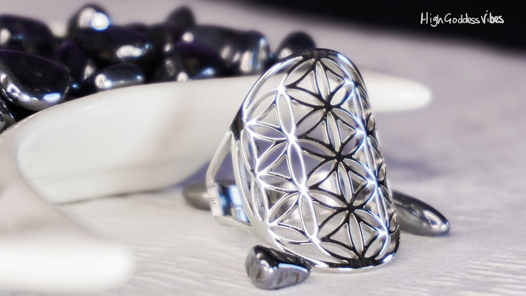 Flower of Life Sacred Geometry Ring ~ Rose Gold Silver, Resizable ...