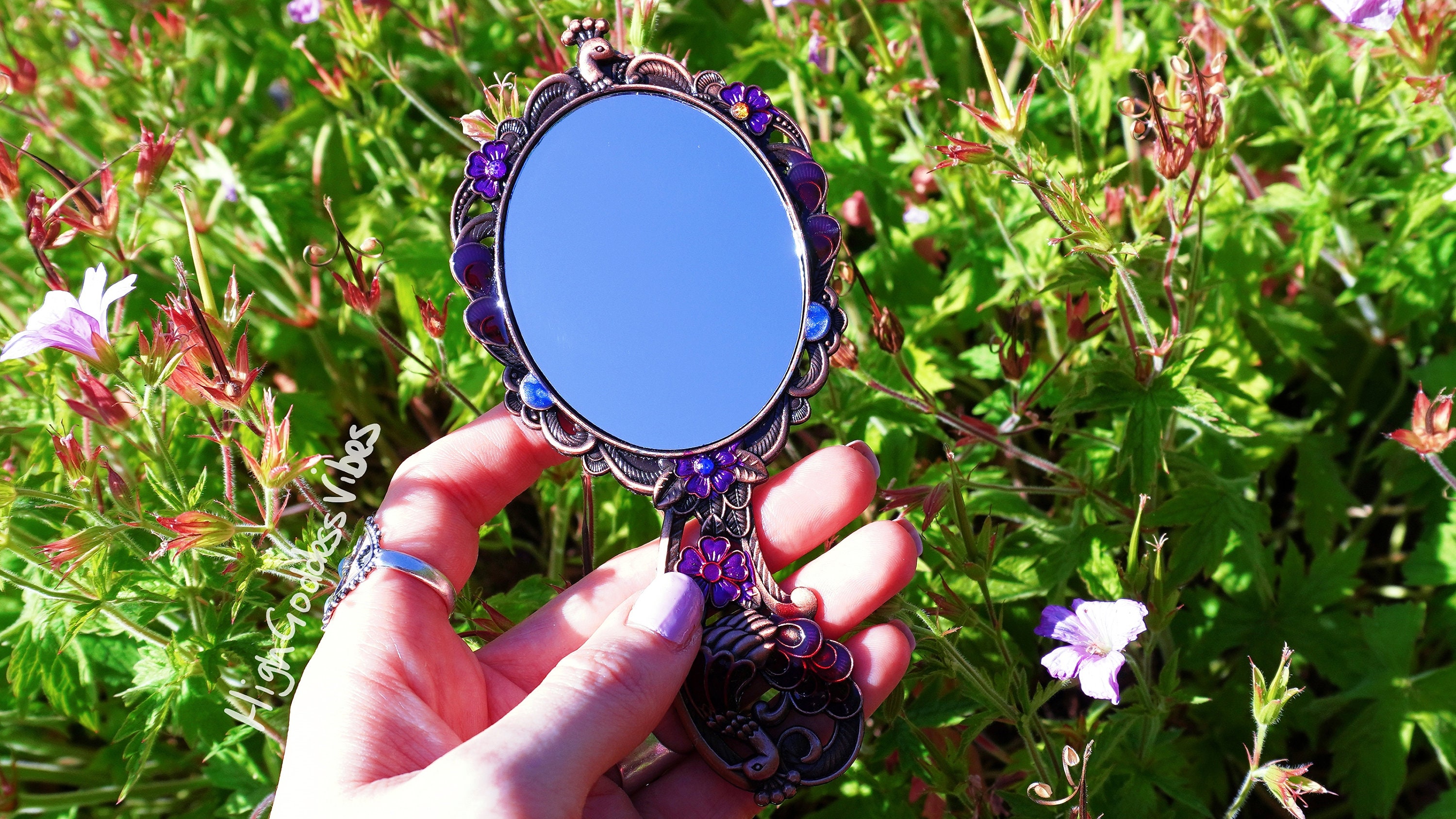 Enamelled Peacock Vanity Set ~ Vintage Style Mirror and Comb 