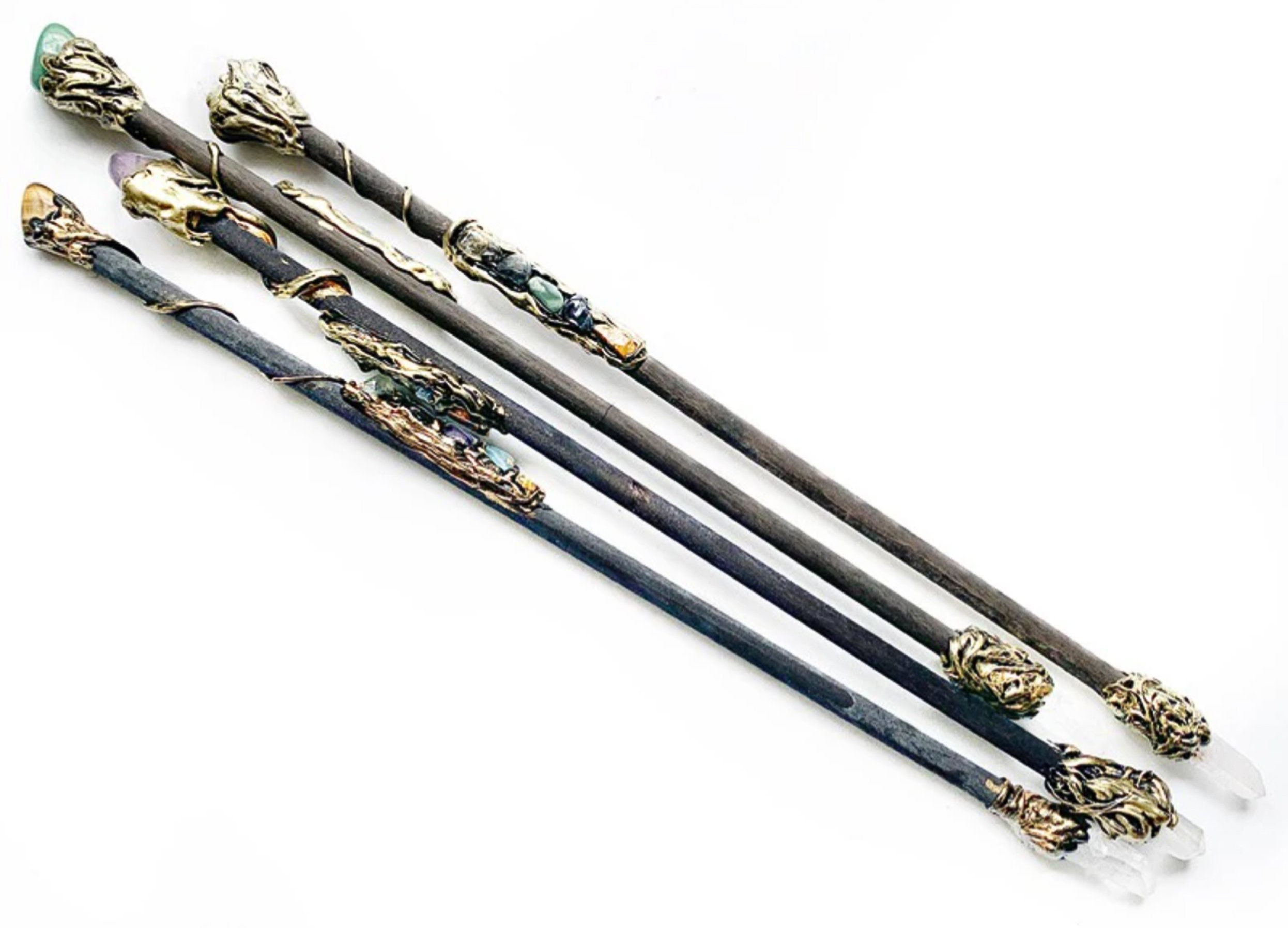 Double Ended Crystal Wooden Wand Natural Amethyst Tiger Eye Etsy