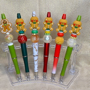 Christmas Beadable Pen/Happy Holidays pens/Grinch Pens/Season Beadable pen/ Christmas pens, Christmas Badge reel pen/ Christmas Pom pom pen