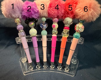 Fluffy Pompom Beadable Pen, Refillable Black Ink