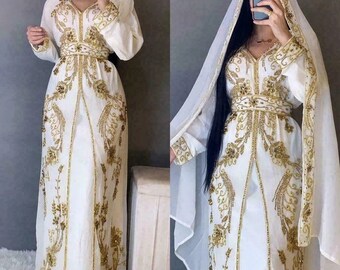 Dubaï Kaftan Arabe Marocain Abaya Maxi Caftan Perlé À La Main Farasha Etage Longueur Party Wear Robe De Mariée Plage Élégant Jalabiya Femmes Robe