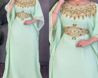 New Design Royal Dubai Attractive Moroccan Dress Stylish Fancy Georgette Kaftan Floor Length Elegant Party Wear Abaya Caftan Dresses