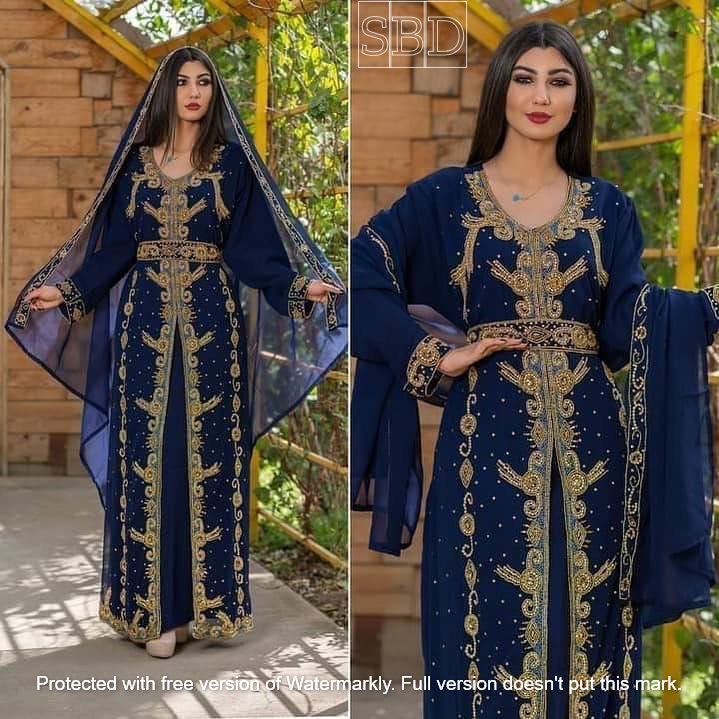 SALE New Navy Blue Moroccan Kaftan Arabic Abaya Maxi Hand - Etsy