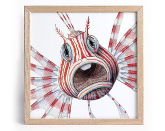 Printable Lionfish print, Coral reef art, Tropical fish wall art, Ocean nursery decor, Nautical wall art, Beach decor