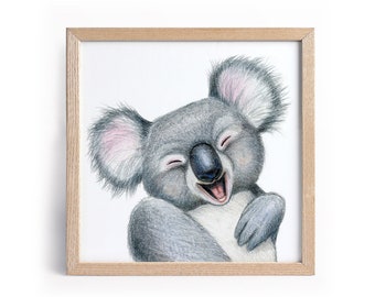 Laughing Koala Nursery Print, Hand-Drawn Animal Art (Digital Download)