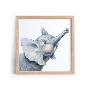 Cartel de elefante imprimible / Arte de lápiz de color para guardería / Elefante divertido para la decoración de la habitación de los niños o guardería Safari